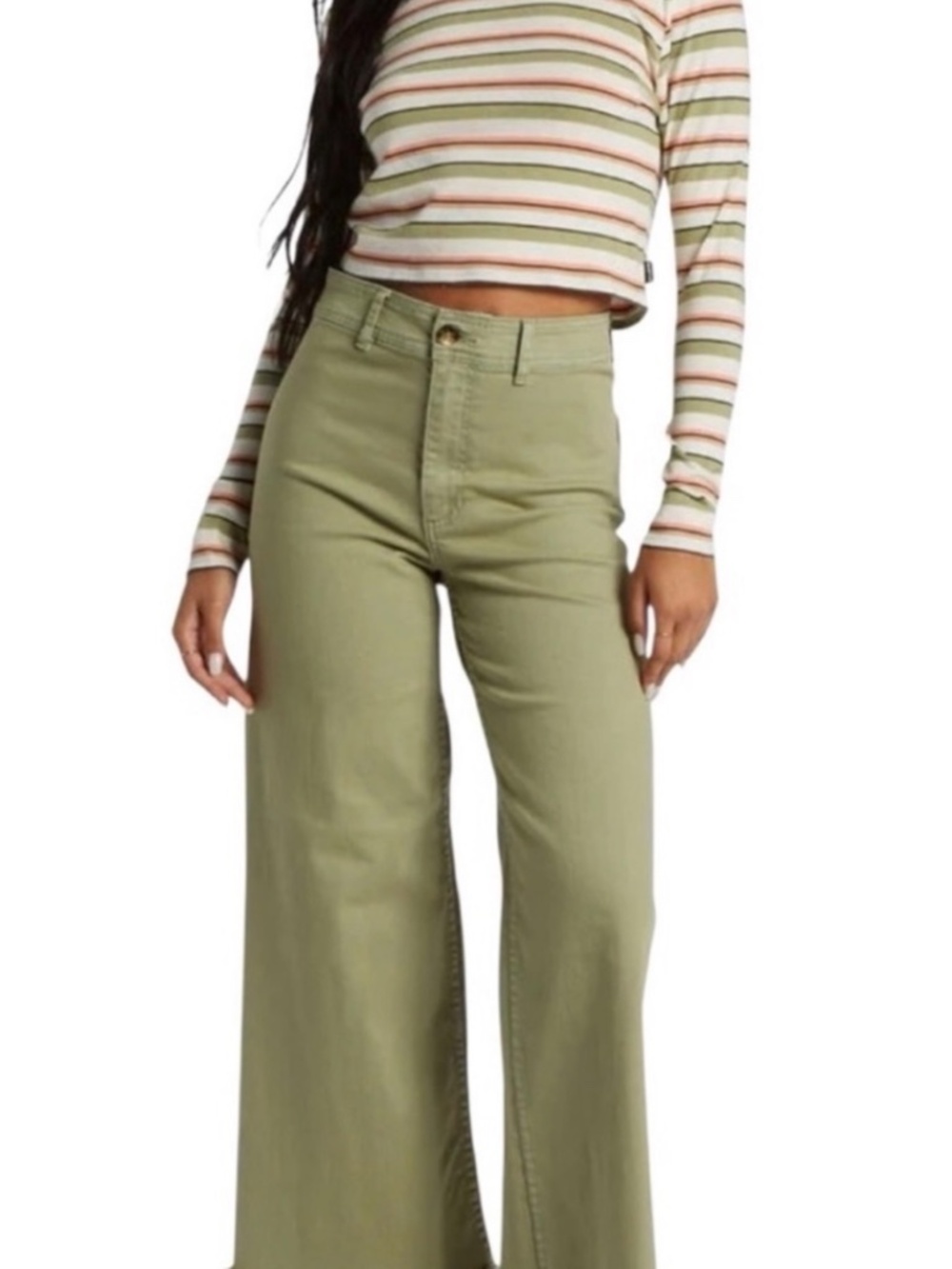 Women's Billabong Free Fall Wide-Leg jeans / pants with frayed hem SIZE 26 Olive - Picture 1 of 8